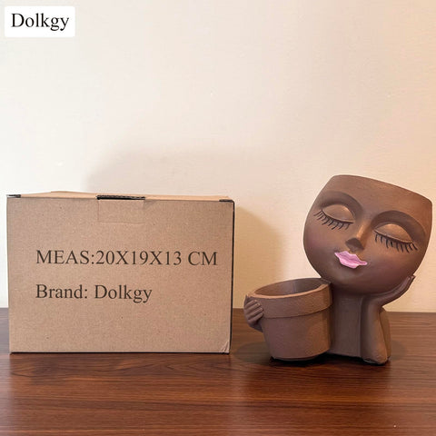 Dolkgy Resin Face Plant Vase Outdoor—weather-resistant decor for balcony or garden.