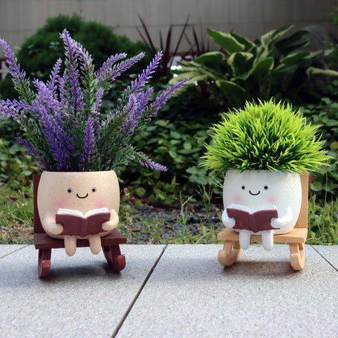 Dolkgy sculpted head pot holding succulents with quirky charm