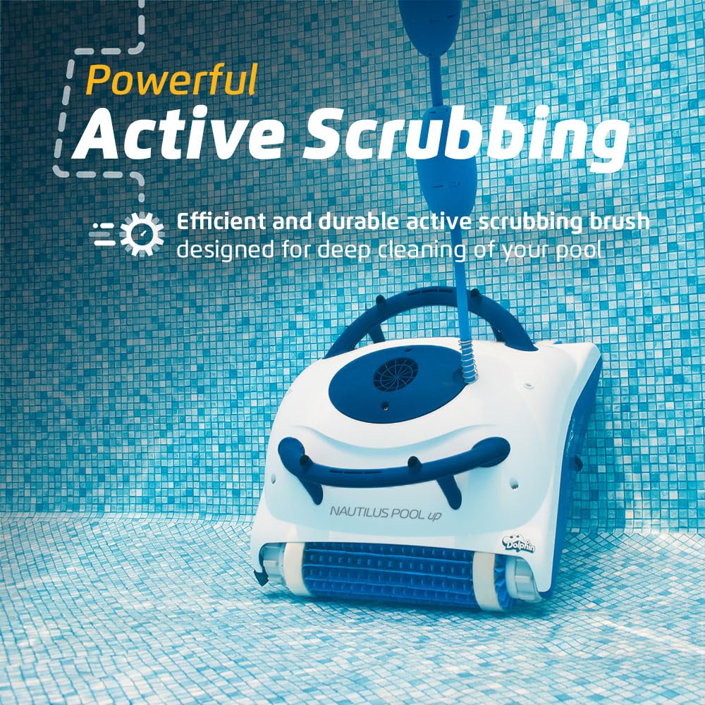 Dolphin Nautilus scrubber-brush action removes debris while protecting delicate pool finishes.