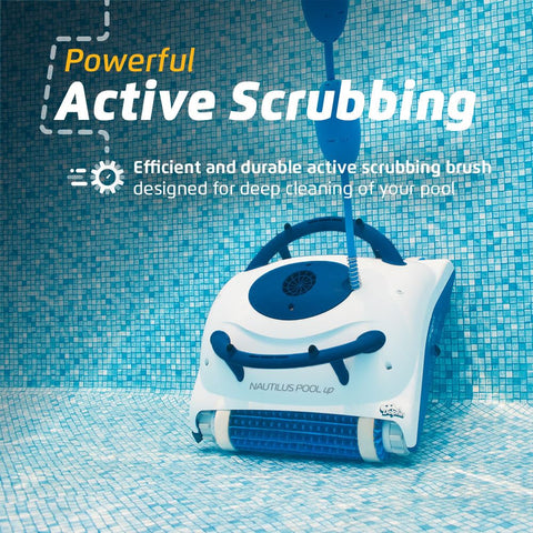 Dolphin Nautilus scrubber-brush action removes debris while protecting delicate pool finishes.