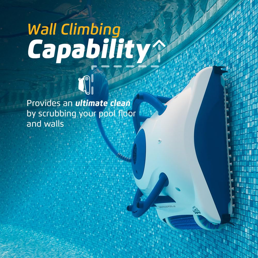 Dolphin Nautilus wall-climb clean demonstrates thorough cleaning on vertical surfaces.