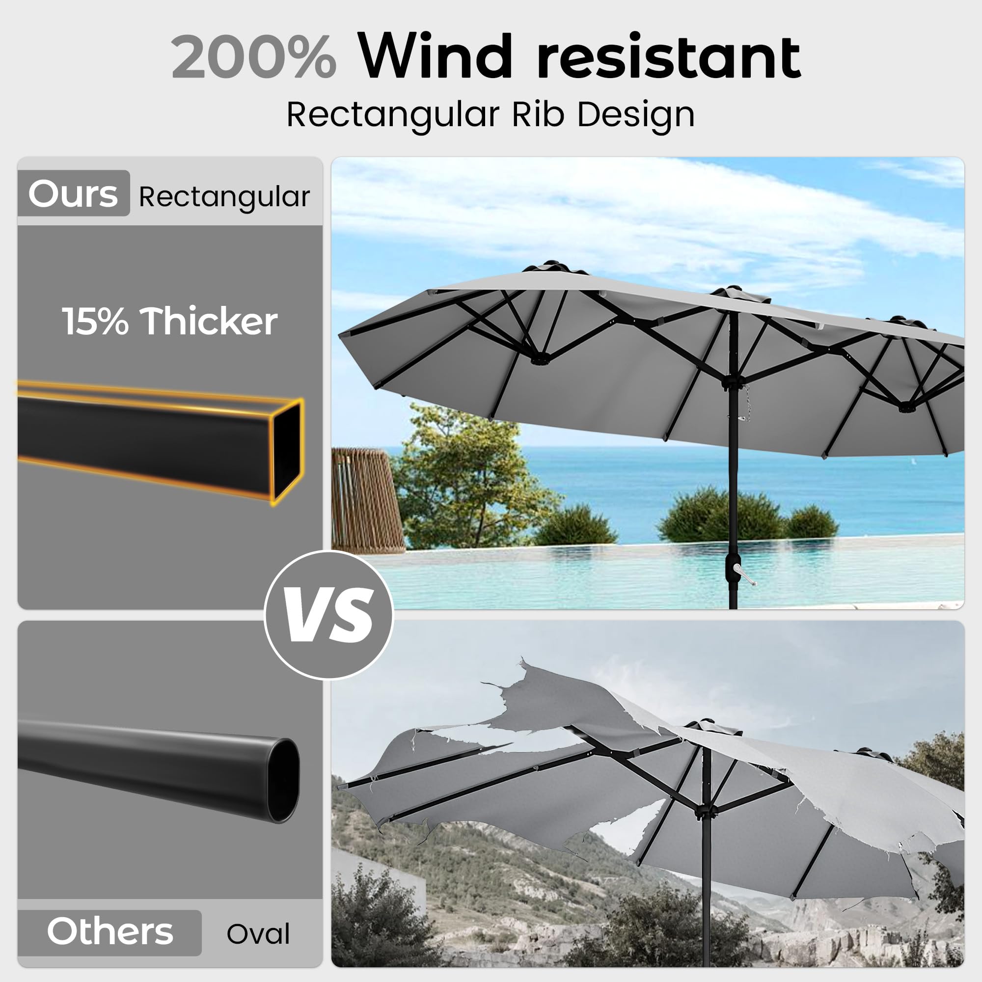 DomeShade double-sided canopy demonstrates flexible shading for sun movement.