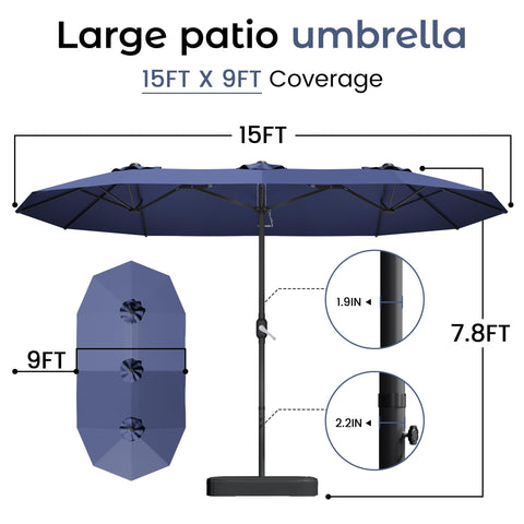 DomeShade base with sandbags stabilizes the umbrella on patios.