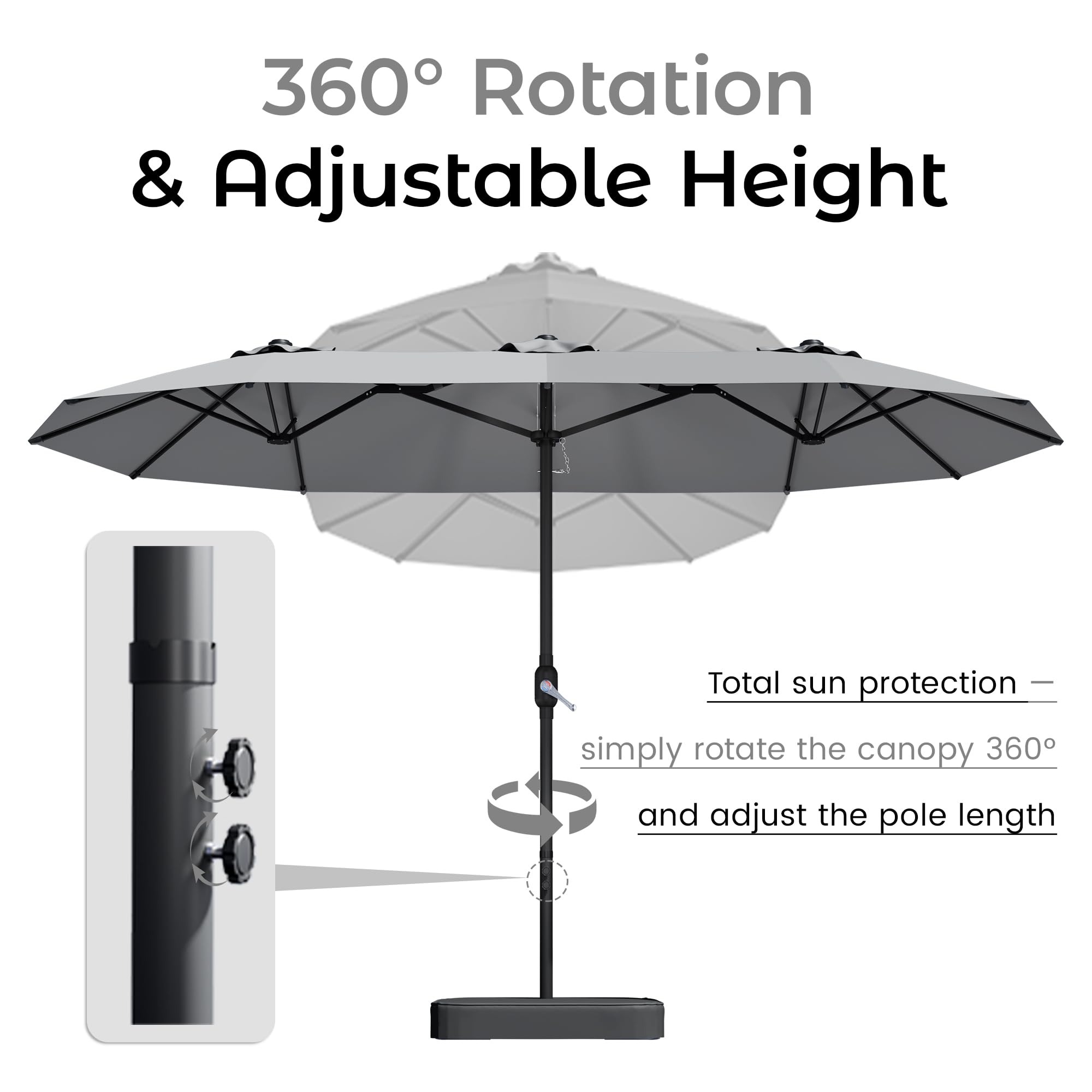 DomeShade 100% polyester canopy close-up shows waterproof and UV-resistant fabric.