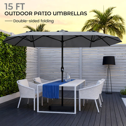 DomeShade base with sandbags emphasizes stability for deck and garden setups.