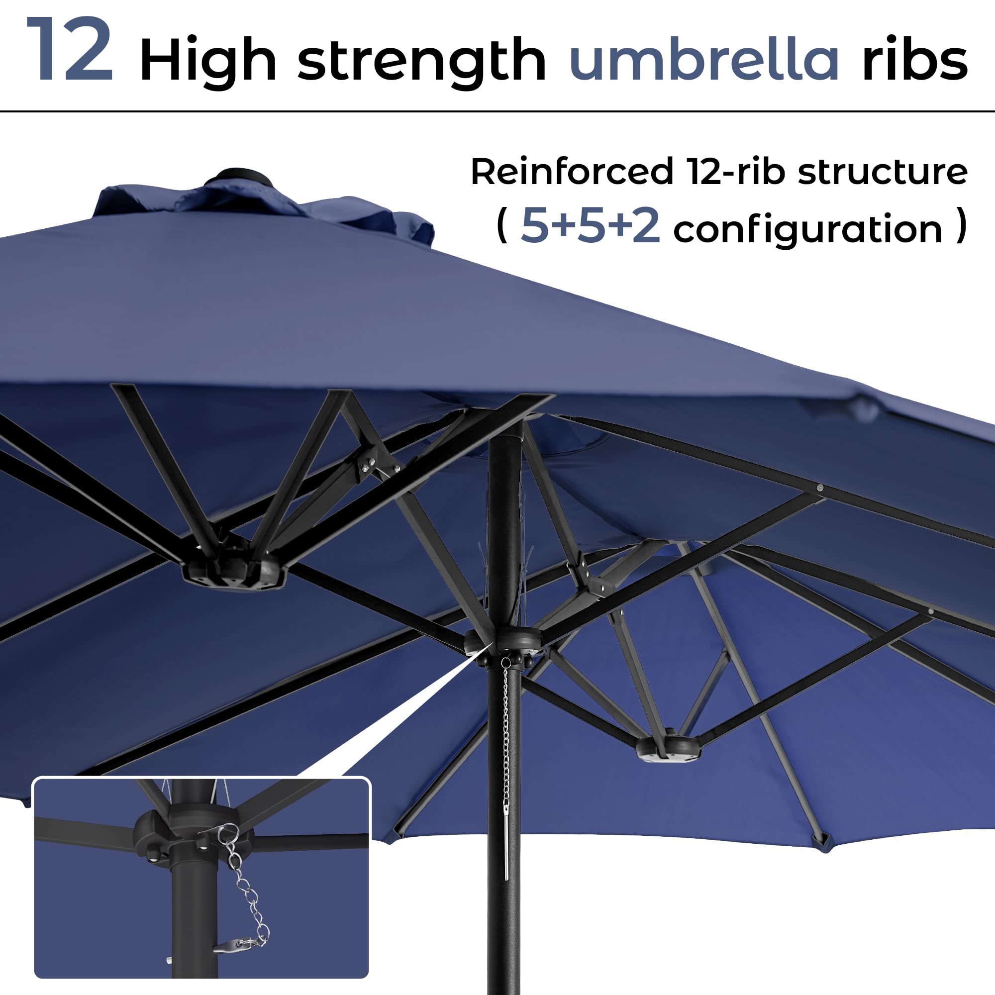 DomeShade rust-proof ribs support lasting shade through season changes.
