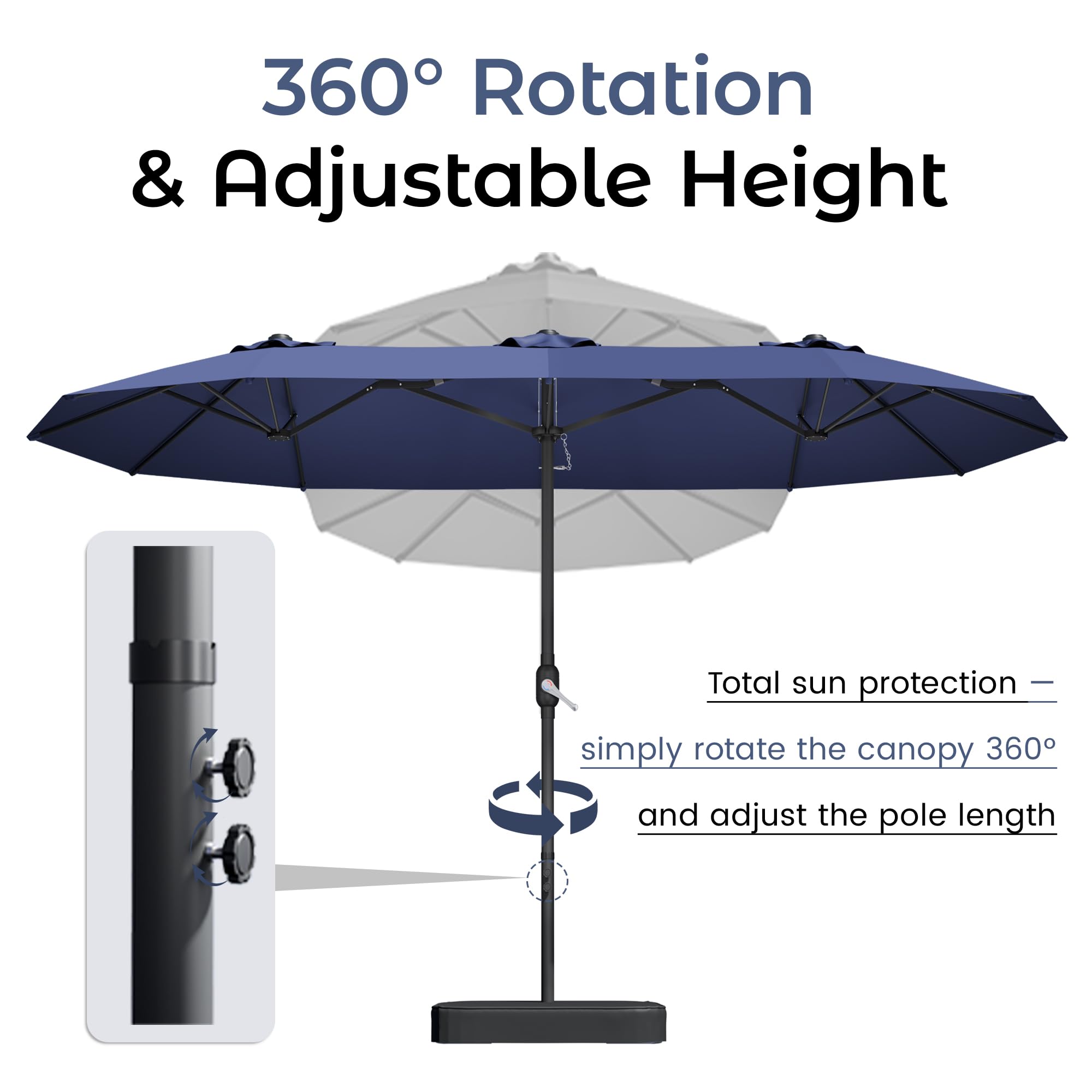 DomeShade ample shade area suits poolside dining and lounging.