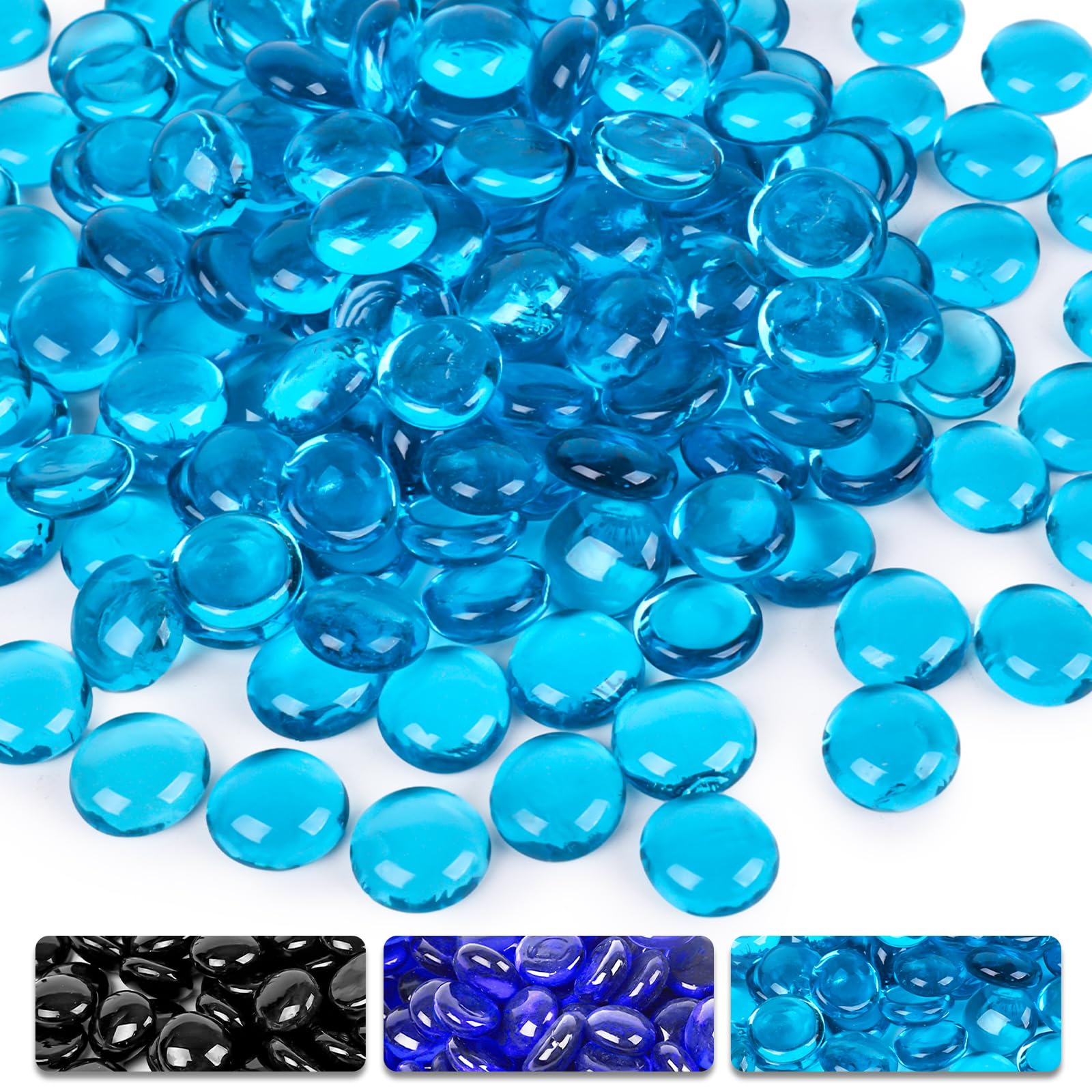 DomeStar blue fire pit glass beads 10lb pack glow warmly for outdoor gatherings.
