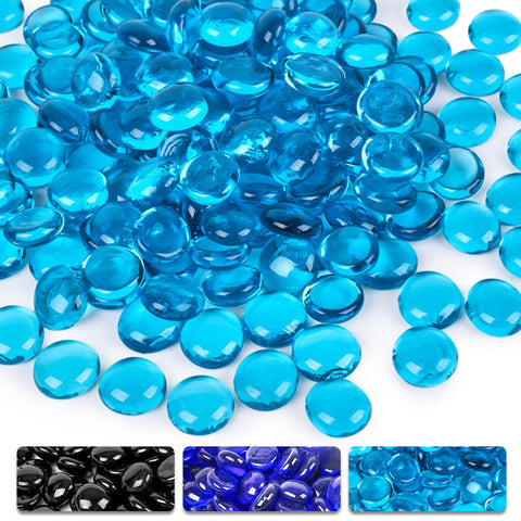 DomeStar blue fire pit glass beads 10lb pack glow warmly for outdoor gatherings.