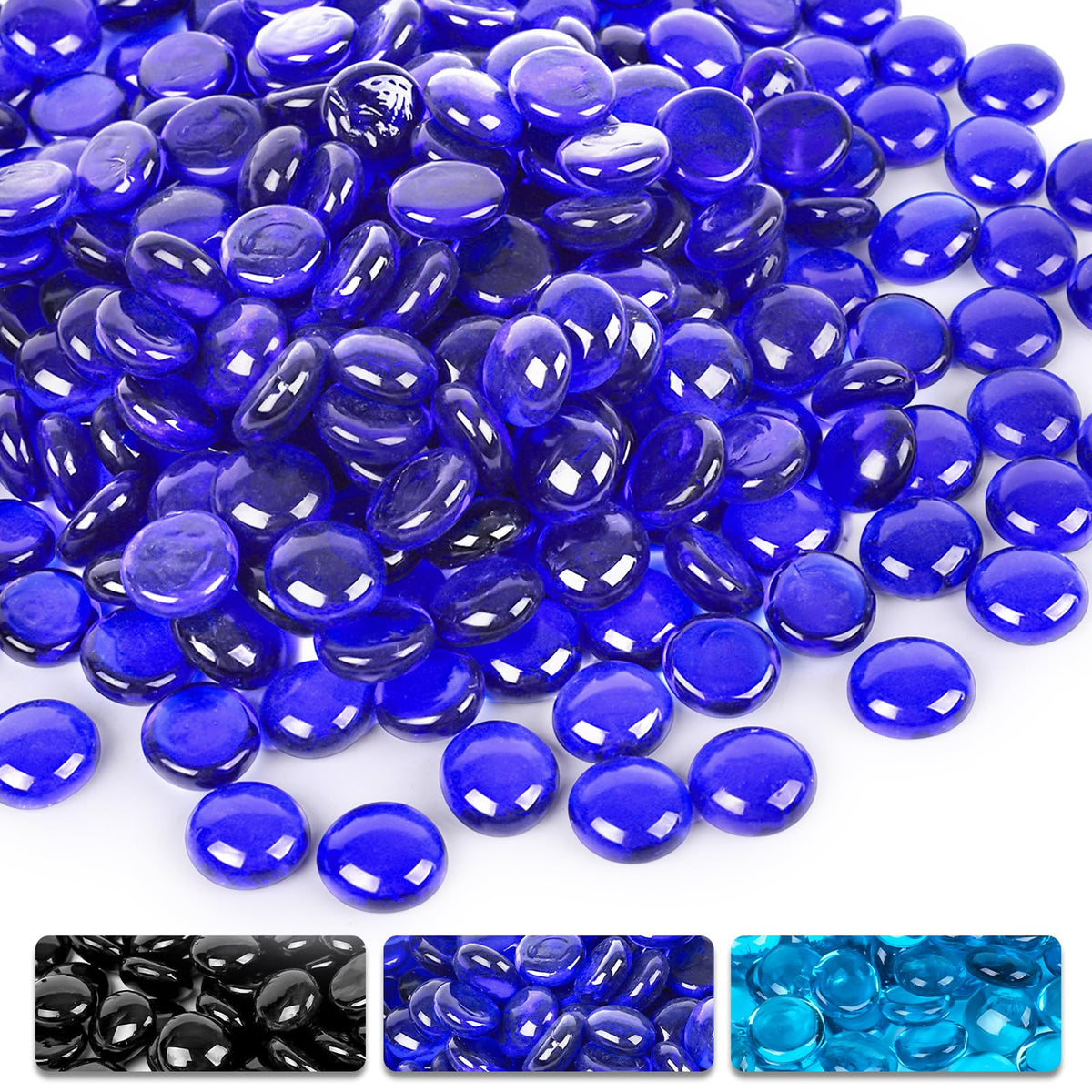 DomeStar cobalt blue fire glass beads for 10lb pits, delivering vivid glow.