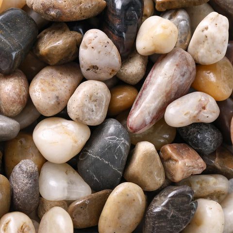 Domestar River Rocks color range close-up displays brown, black, white hues for theme matching.