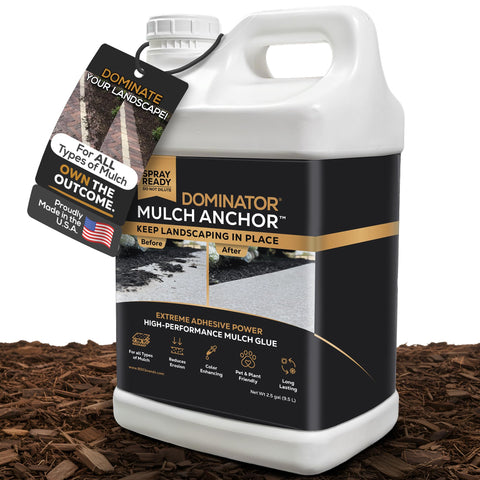 DOMINATOR Mulch Anchor bottle pour shows easy application on mulch