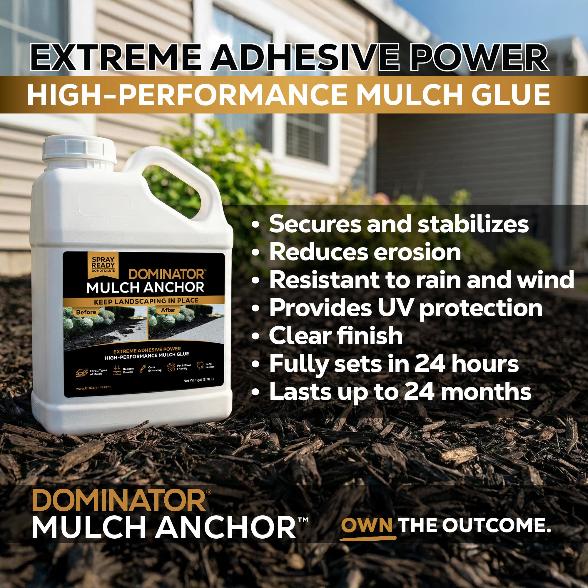 Dominator Mulch Anchor sets in 6 to 24 hours under proper conditions.