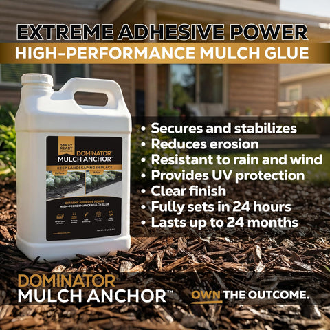 DOMINATOR Mulch Anchor wet look after spray enhances landscape cohesion