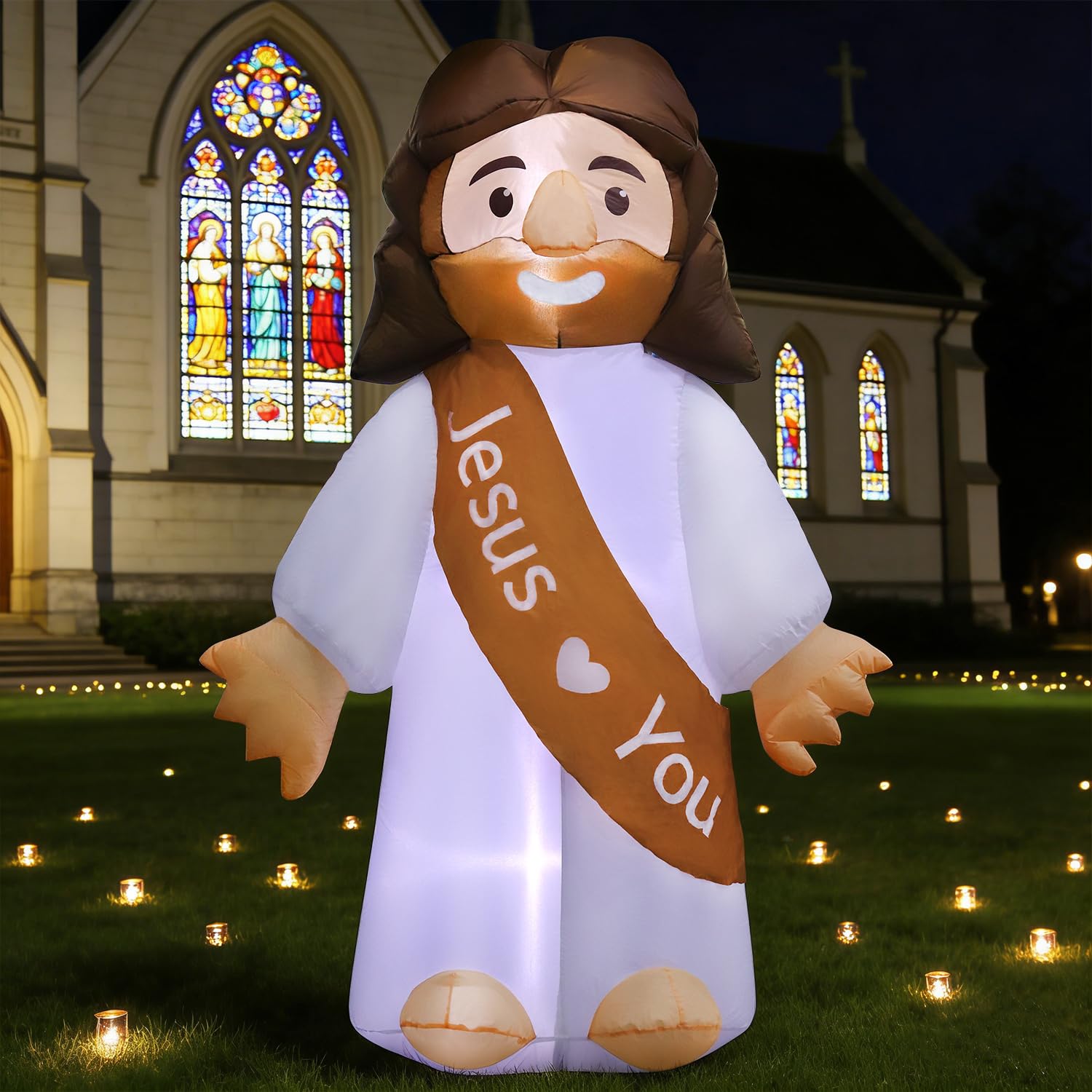 DomKom 6ft Jesus inflatable—side view with durable fabric for outdoor use.
