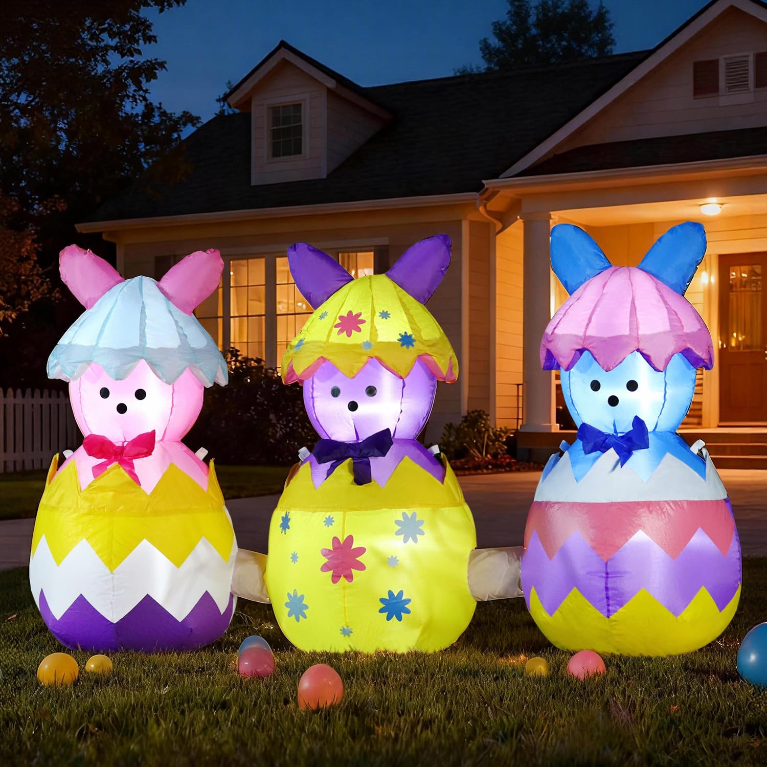 DomKom built-in LED lights decorate the bunny yard decor for brighter parties.