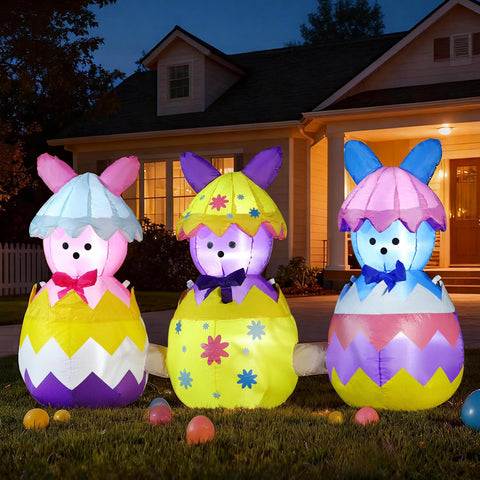 DomKom built-in LED lights decorate the bunny yard decor for brighter parties.