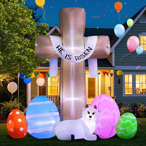 DomKom Easter Cross includes water bag and rope to stay grounded in wind.