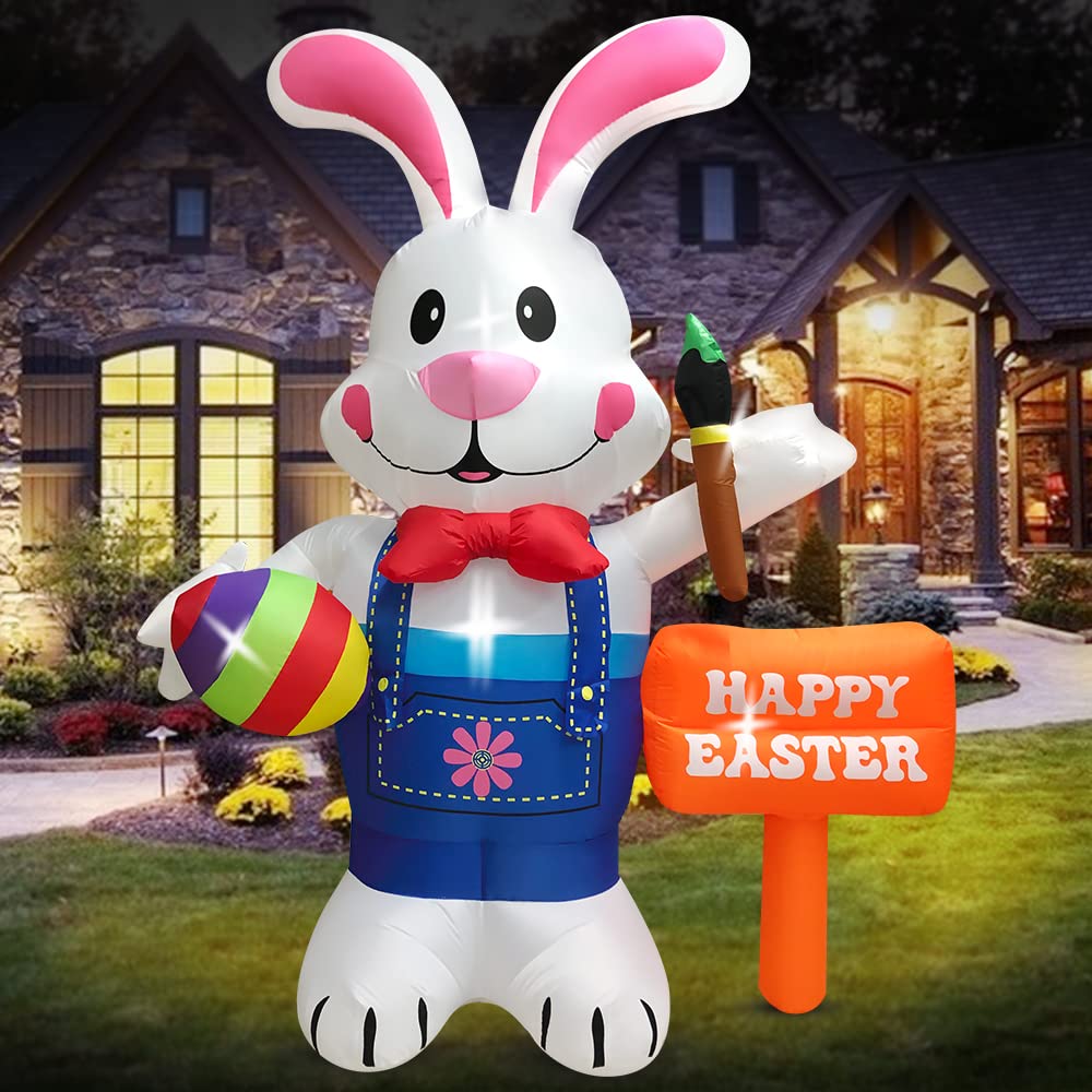 DomKom Easter inflatable bunny holding egg for a bright yard display.