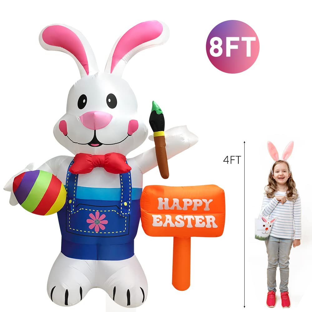 DomKom Easter inflatable uses rope anchor for stable ground setup.