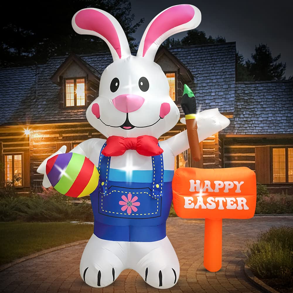 DomKom inflatable bunny with built-in LED lights for nighttime garden ambiance.