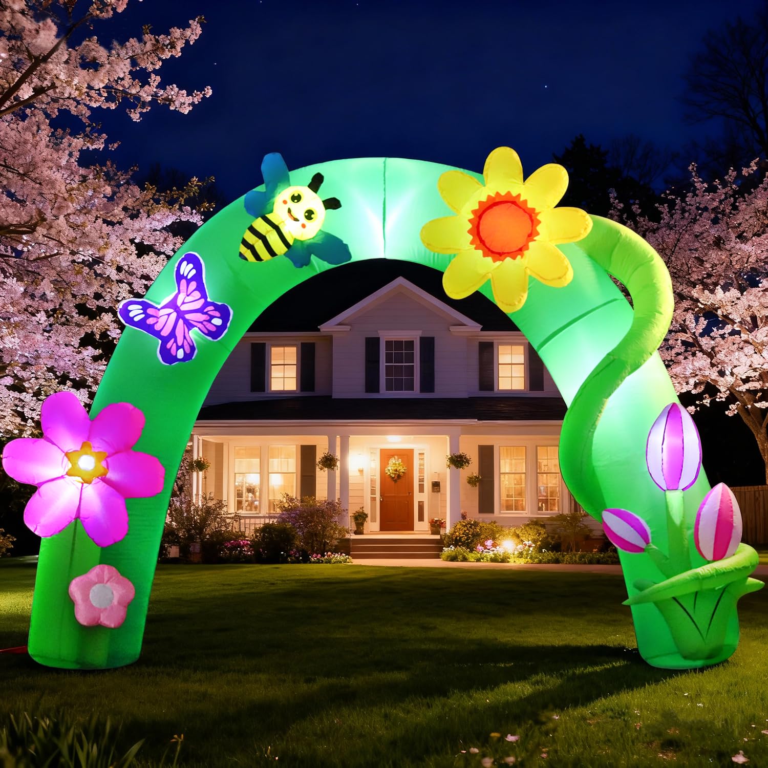 DomKom floral arch frames walkways for Easter or garden parties.