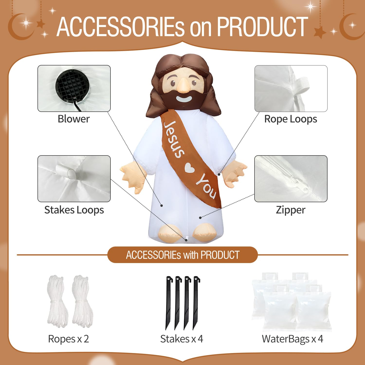 DomKom 6ft Jesus inflatable—storage bag included for off-season packing.