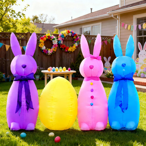 Self-inflating bunny inflatable setup for quick outdoor party display.