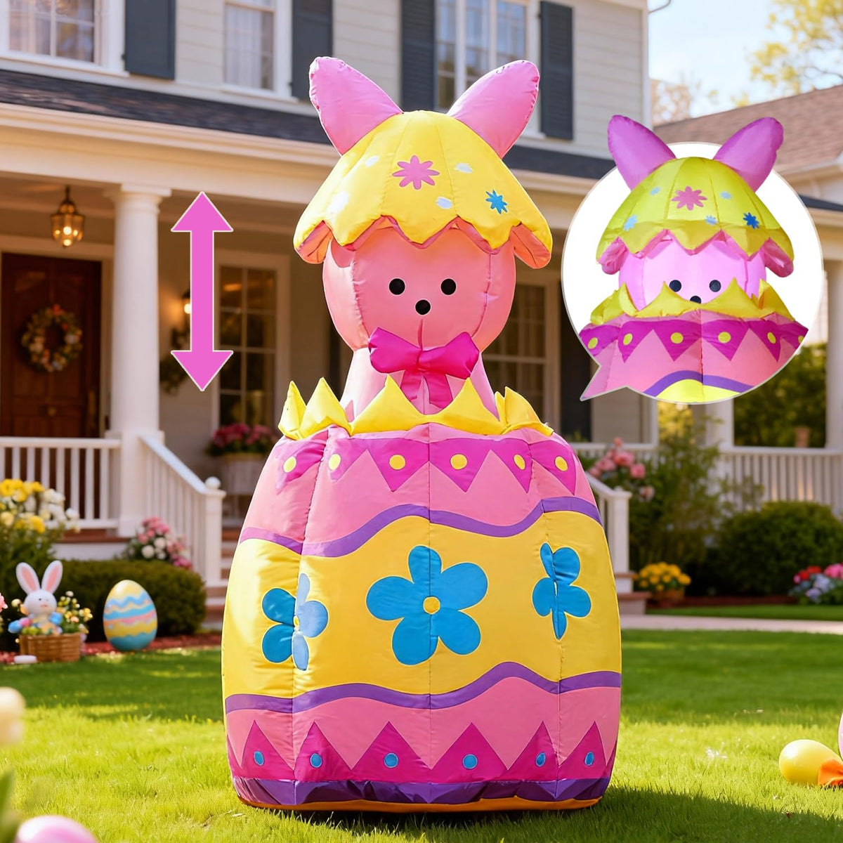 DomKom Up & Down Easter Bunny inflatable tall display for outdoor yard use.