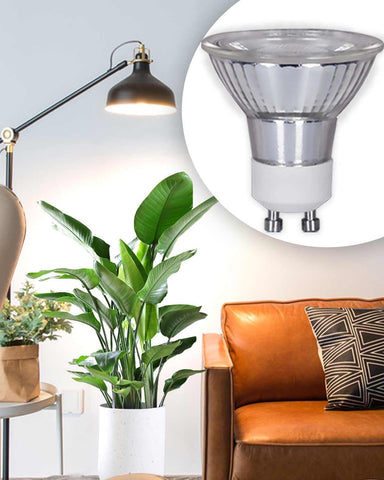 DOMMIA Grow Light shows full-spectrum PAR16 beam focused on plant canopy for growth.