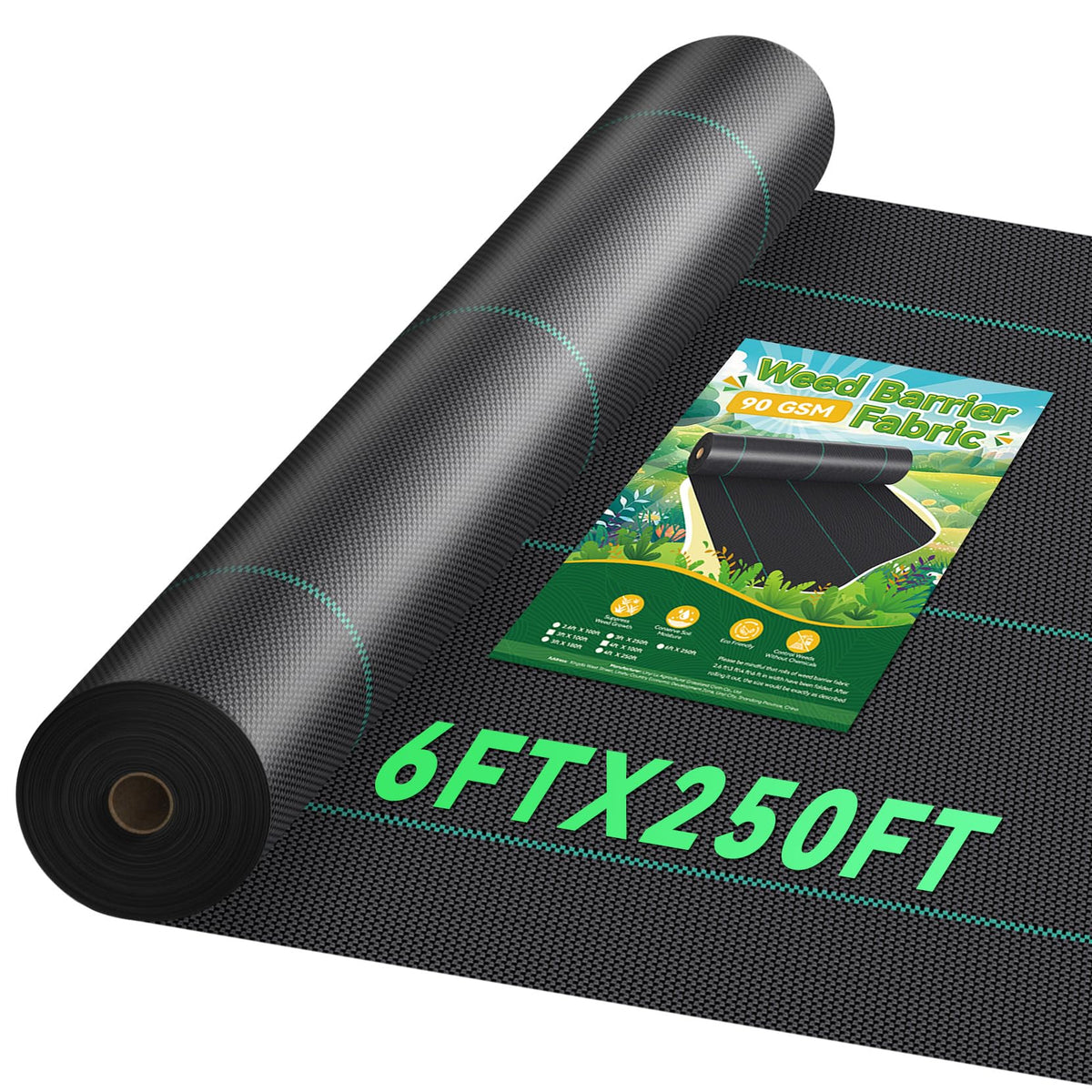 Domusensus weed barrier fabric 6ftx250ft blocks weeds and preserves soil moisture.
