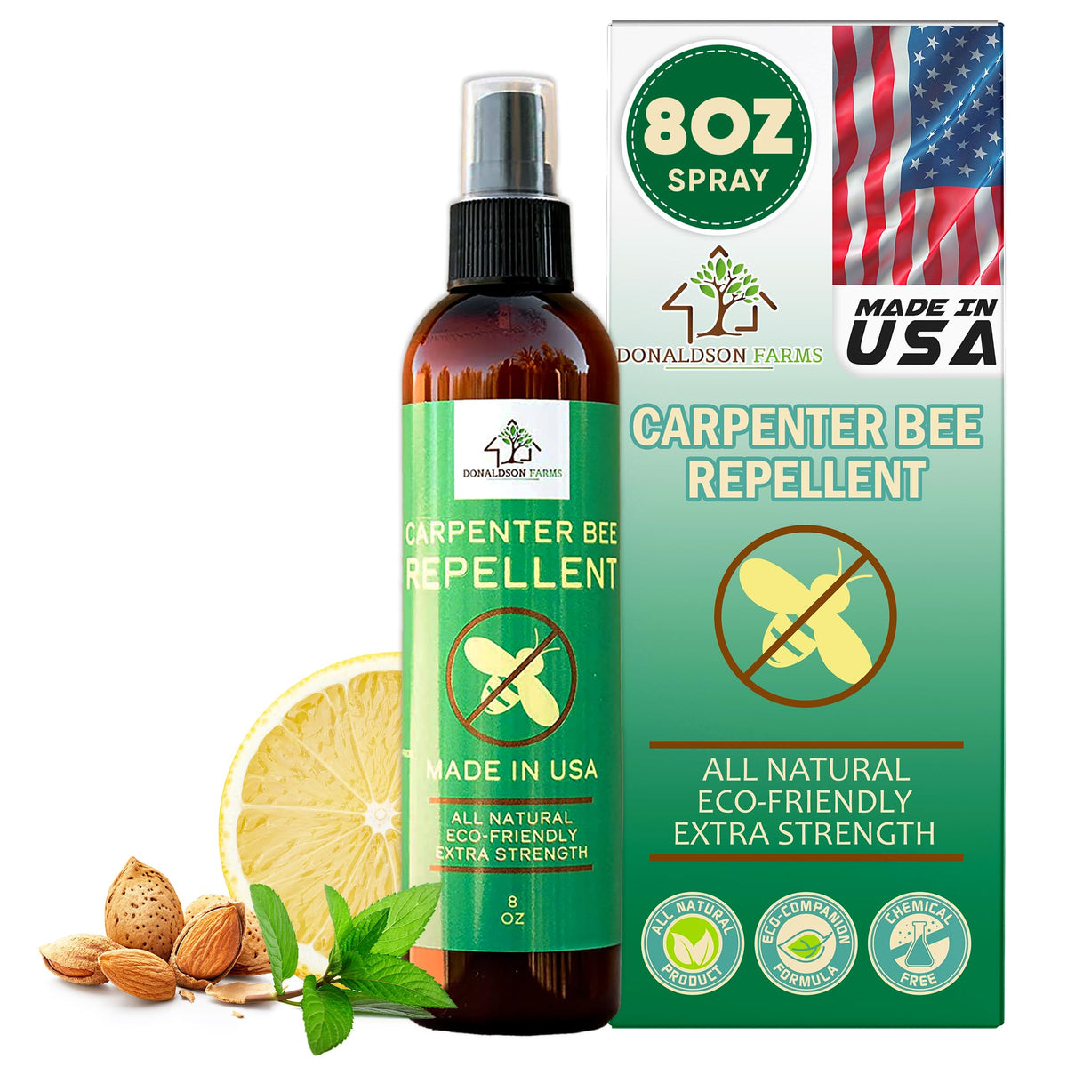 Donaldson Farms carpenter bee repellent spray on deck protects wood.