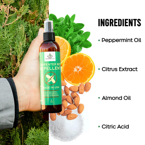 Donaldson Farms repellent spray on fence deters carpenter bees effectively.