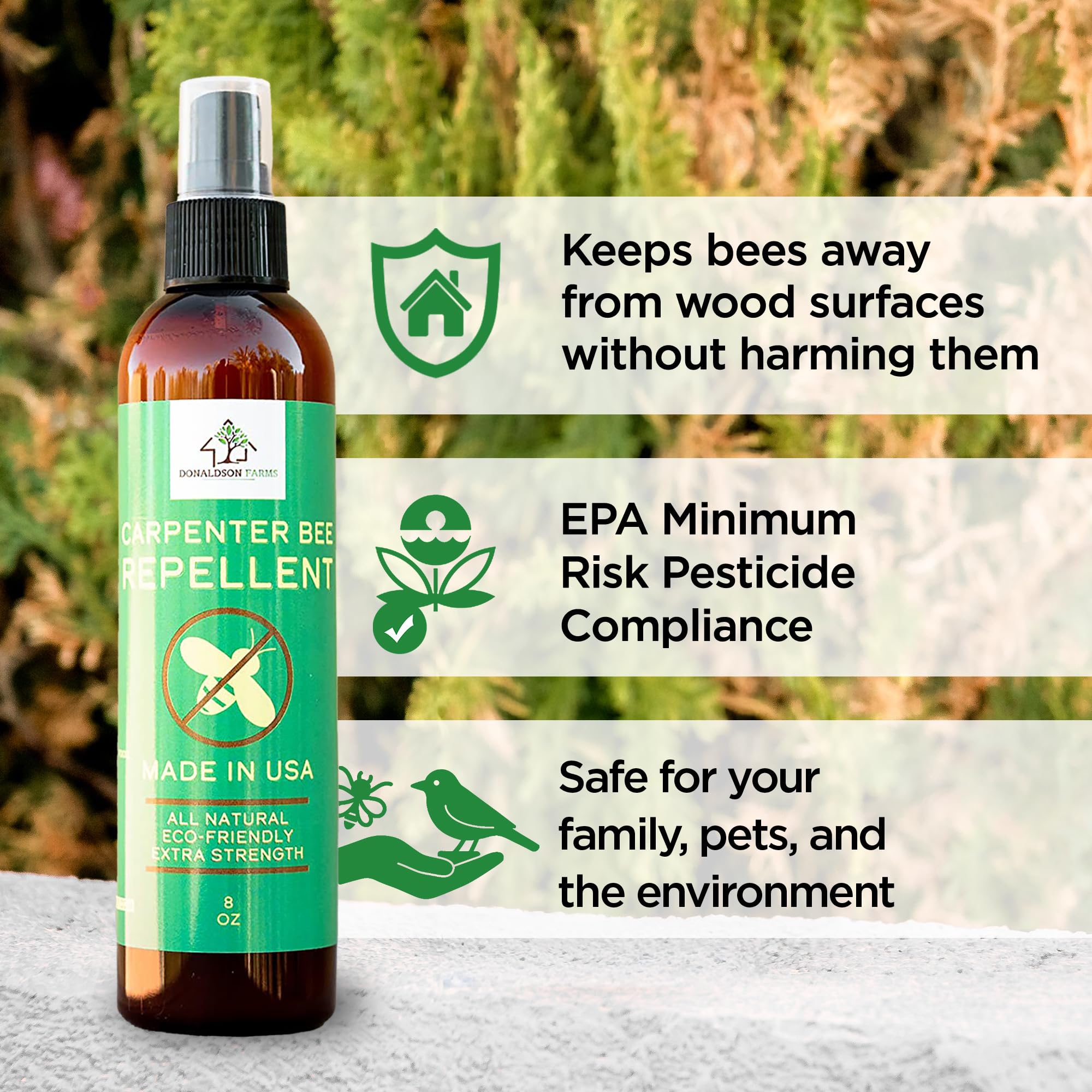 Donaldson Farms outdoor wood protection keeps timber bee-free.