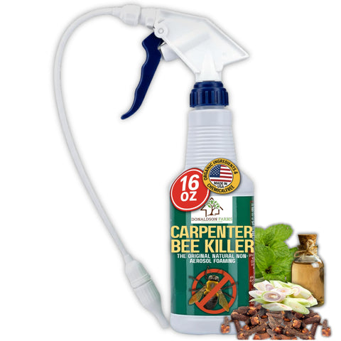 Donaldson Farms Carpenter Bee Spray bottle pour for precise reach and clean exterior wood.