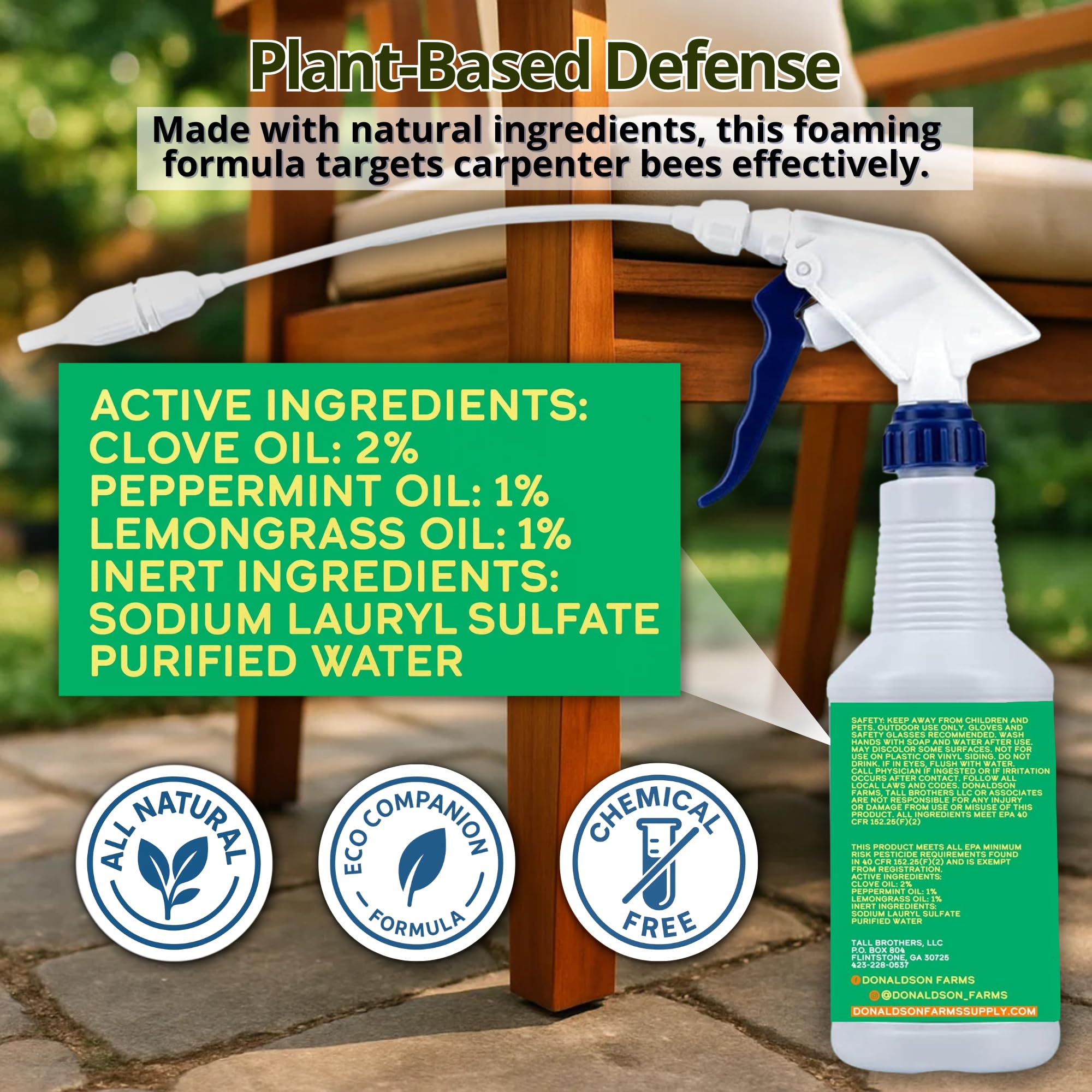 Donaldson Farms deck and porch wood protection demonstrates targeted spray on outdoor structures.