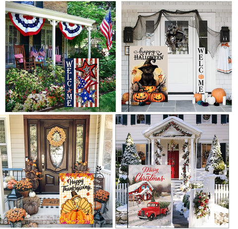 Doncida all-year outdoor flag set for versatile seasonal decorating outdoors.