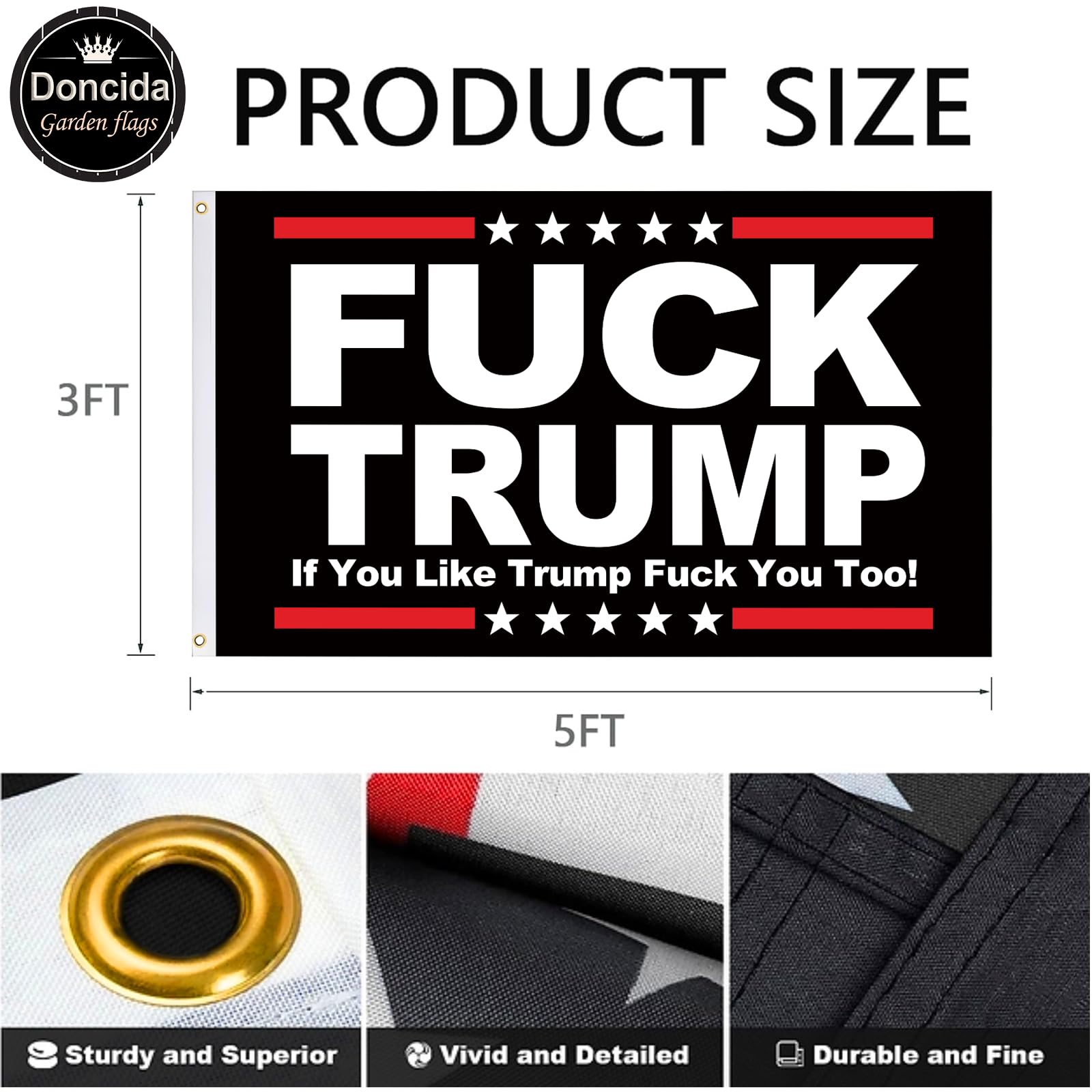 Doncida anti-trump flag with bright colors ideal for rallies or home décor.