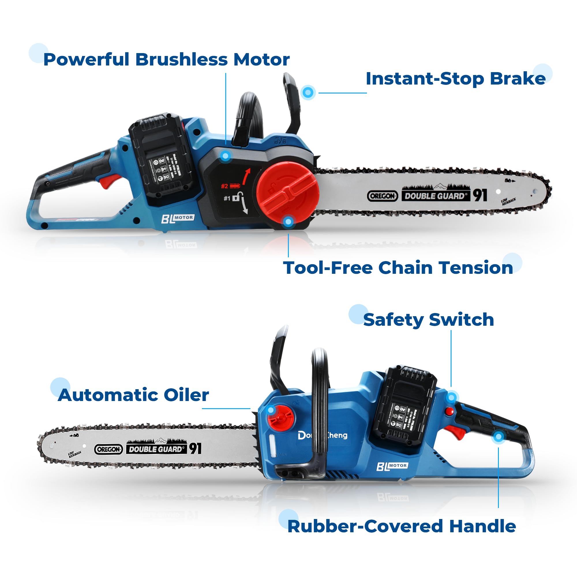 Safety-focused chain cover and grip area for better control