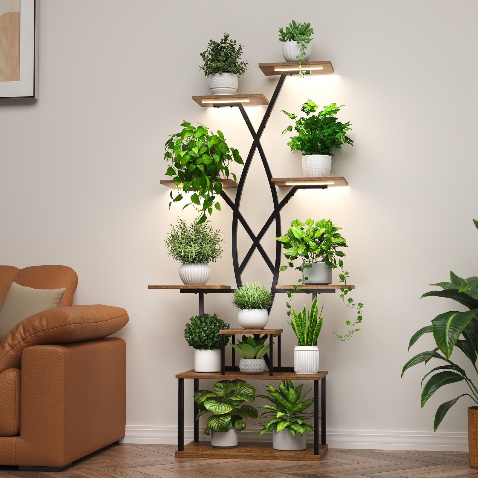 DongRong corner display elevates greenery while showcasing decor.