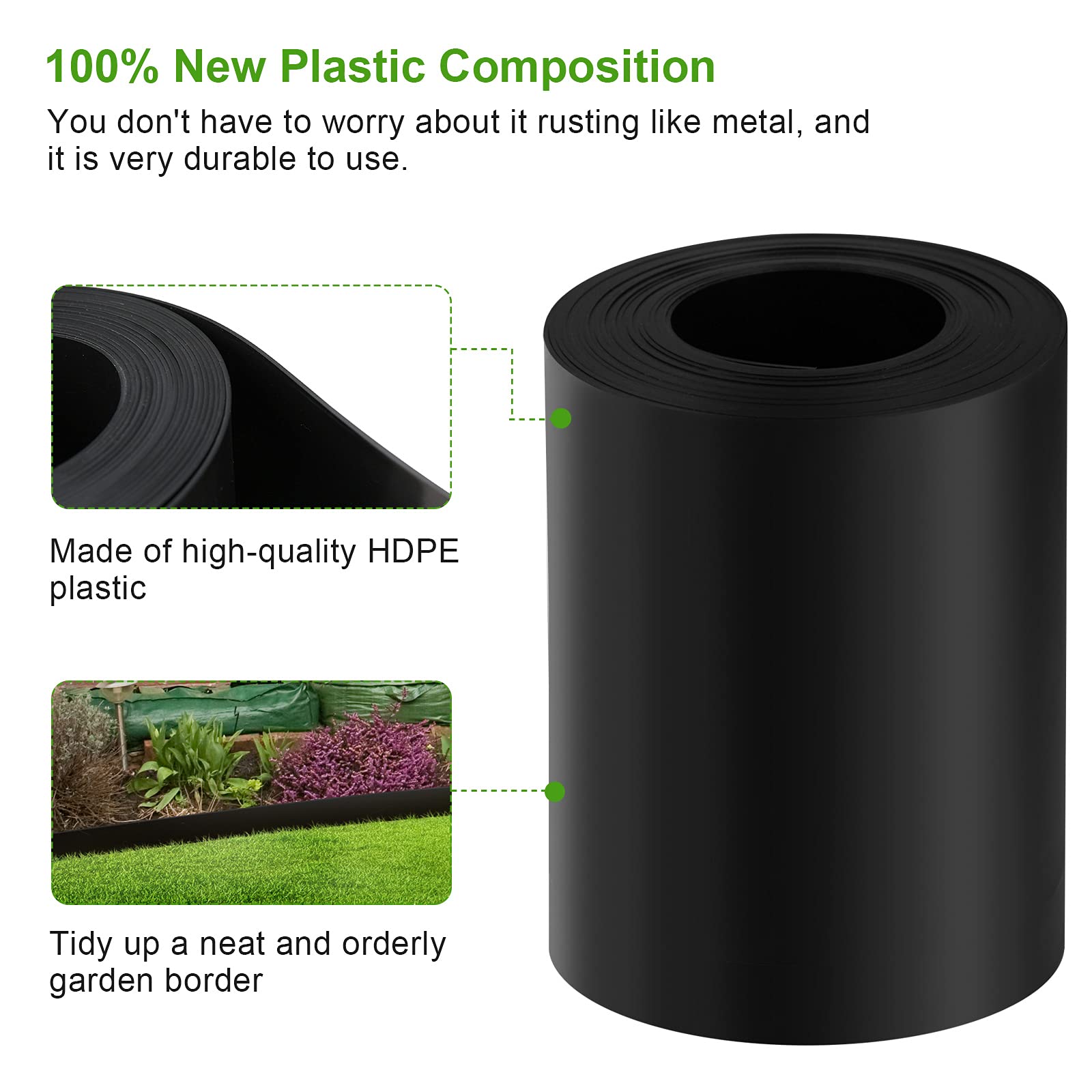 Doniks durable HDPE border barrier resists rust for long-lasting use.