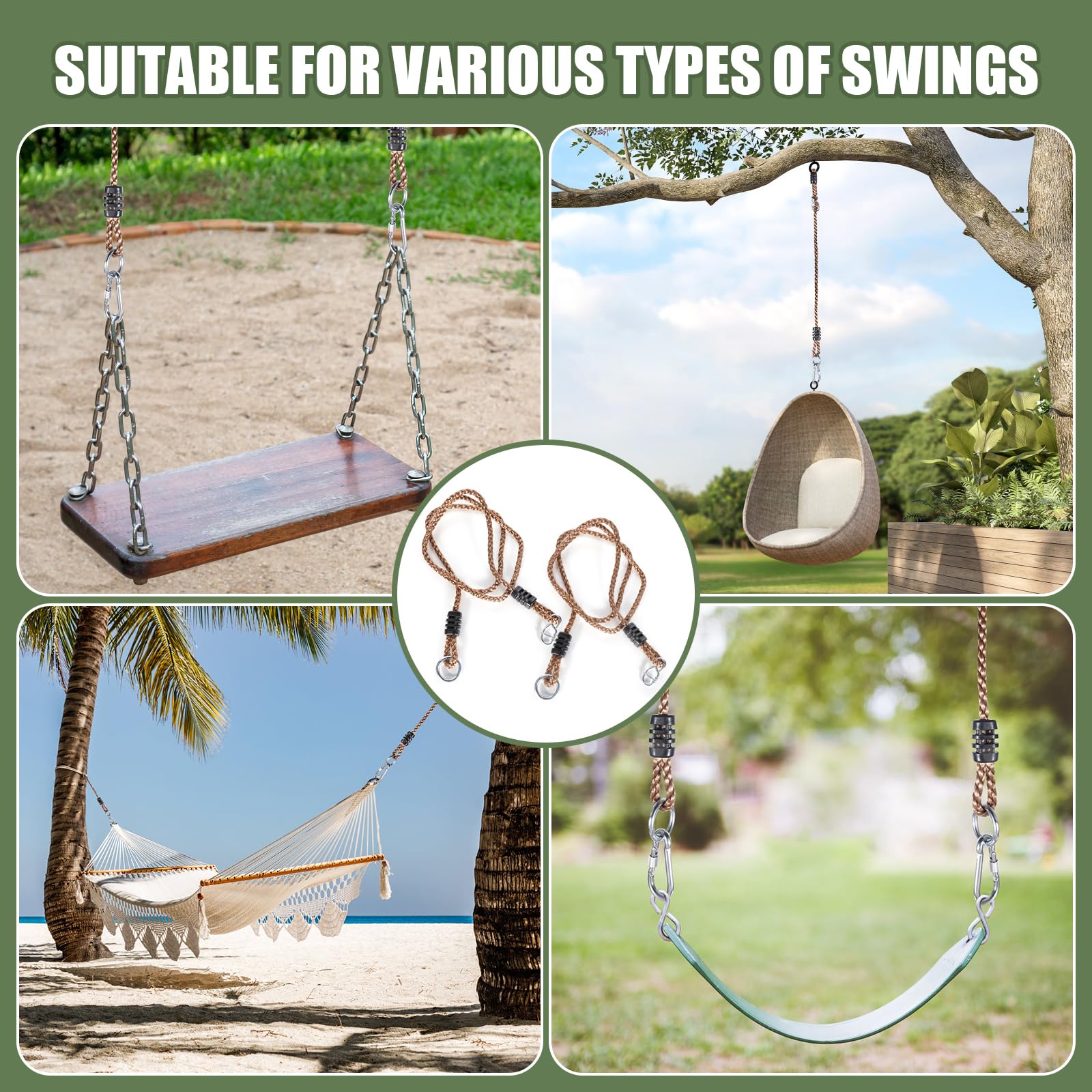 DONILIGA versatile system fits tree swings, hammocks, playgrounds, and porches.