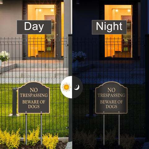 Doninex Gold trim ornate sign adds upscale warning to property entrance.