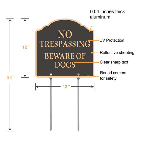 Doninex No Trespassing 12x12 sign with gold trim improves perimeter awareness.