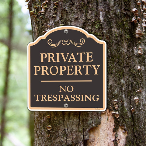 Doninex private property sign with two mounting holes for secure mounting.