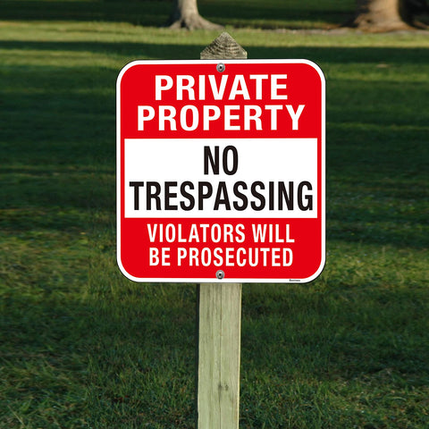Doninex Reflective aluminum sign 12x12 enhances nighttime deterrence.