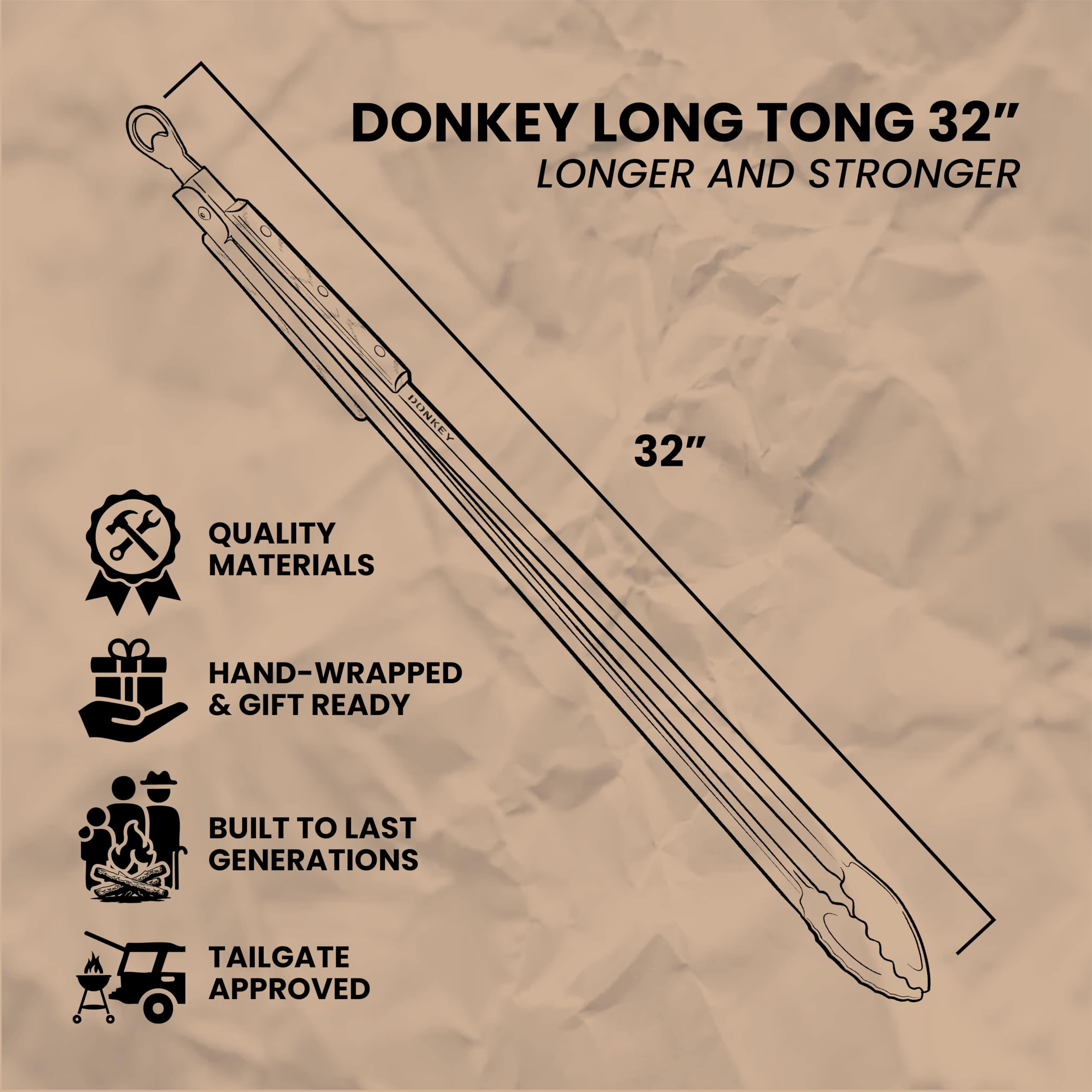 White oak handle detail on Donkey Long Tong for a comfortable grip.