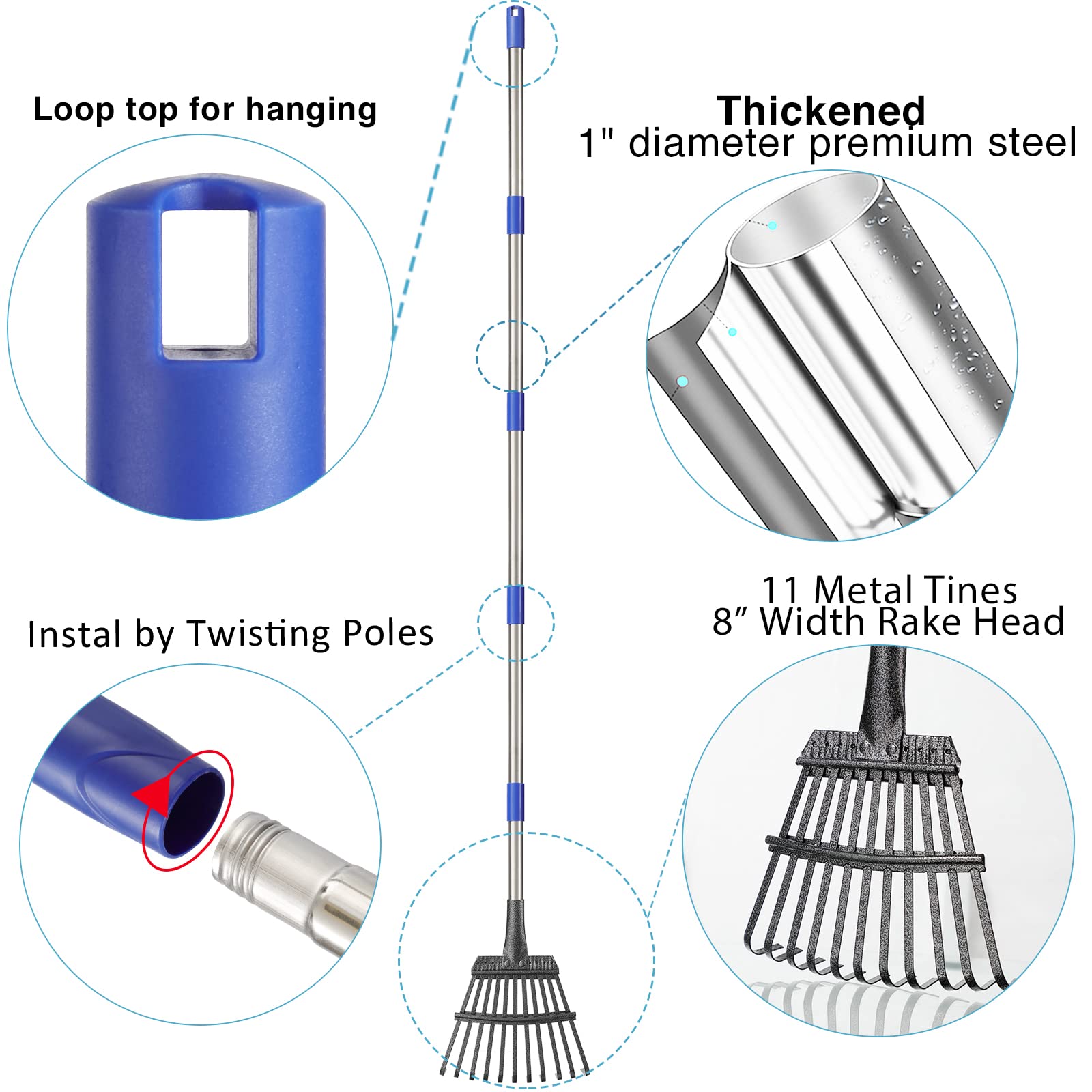 DonSail adjustable-length rake extended to 5.2 feet for comfortable standing use.