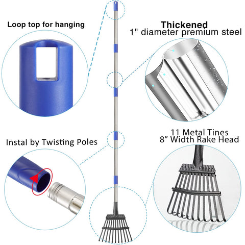 DonSail adjustable-length rake extended to 5.2 feet for comfortable standing use.
