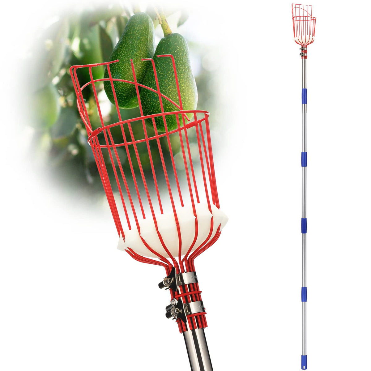 DonSail fruit picker basket closeup showing rugged steel construction for safe harvest